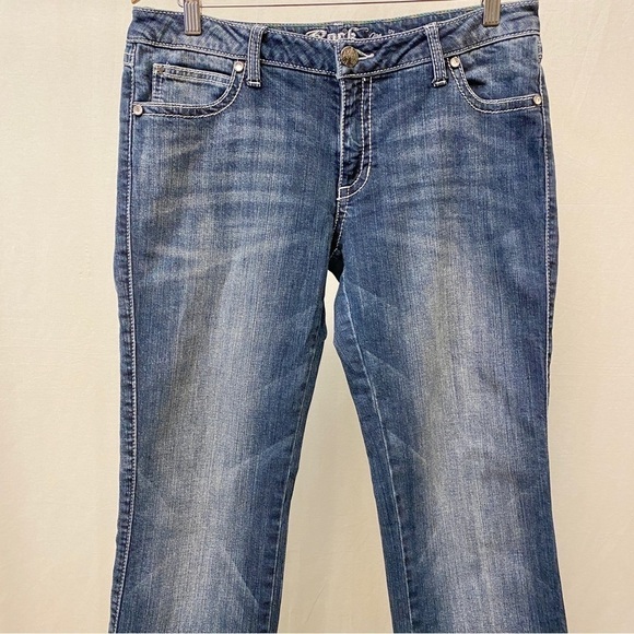 Wrangler 9/10 Rock 47 Ultra Low Rise Jeans Bootcut Womens Colorful Wings Stretch - Picture 4 of 13